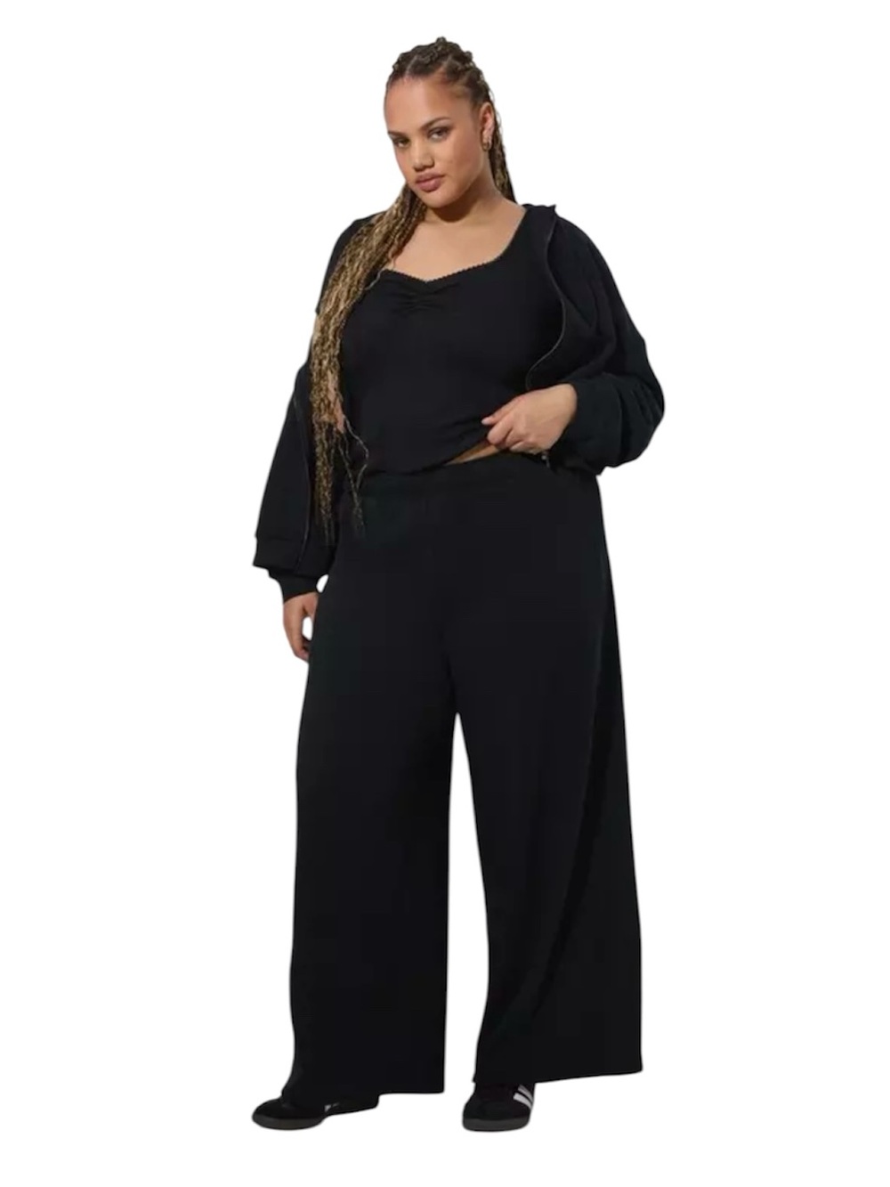 Torrid Pull On Wide Leg Cozy Fleece High Rise Pants Sz 2 Reg Deep Blk Lounge NEW
